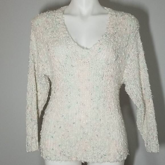 Vintage Shaggy Knit Pastel V-neck Sweater - Picture 2 of 8
